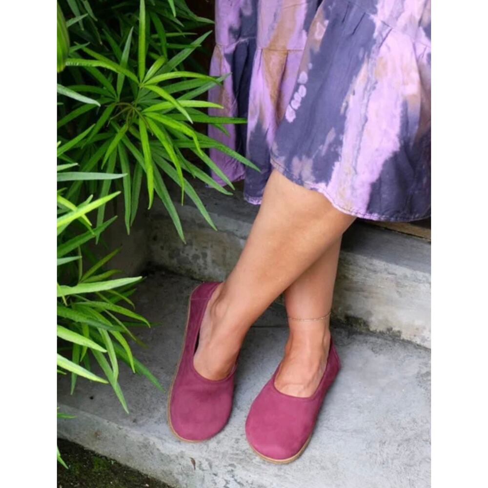 Earthing Harmony Grounding & Earthing Barefoot Ballet Flats Nubuck Burgundy 42